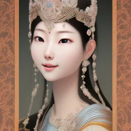 smooth hyper realistic, beautiful smiled Japanese goddess in crown, pale colors, dark cosmos background, cat еye, extremely sharp detail, finely tuned detail, ultra high definition, 8 k, unreal engine 5, ultra sharp focus, accurate sword wings, positive smile, lot of details, fit within portrait, Ambiance winter, perfect composition, perfect hair, perfect hands, finger up gestures