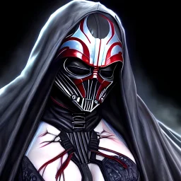 BloodborneDarthVader, lady, full-length, realistic detailed portrait painting, wide shot