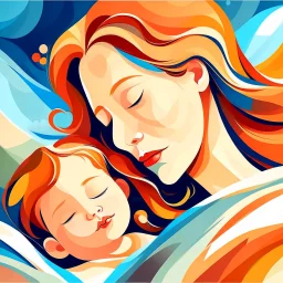 Abstract Mother's Day portrait art Mother and her son abstract illustration Maternal love Baby in