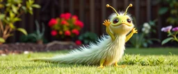 totally symmetric fluffy gremlin slug nice cheerleader in garden doing her thing full body portrait T-pose