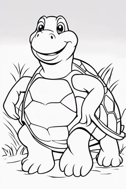 blank colouring book, white blank background, simple picture for toddlers, sweet and smilling turtle pet, disney and pixar style