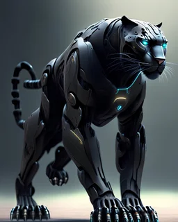 robot panther, simple background, photorealistic