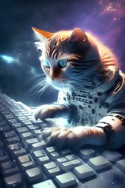 AI keyboard used by cat in space