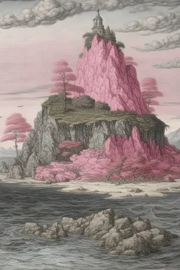 A grayish pink island with anti-poison painted by Albrecht Durer
