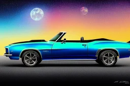 pen and color marker, true-to-life 1969 chevrolet camaro convertible pro street, two-tone paintwork, classic hotrod wheels, centered, intricate, extreme detailed, photorealism, center view, stylized random background, pivot on camaro, painting by cheryl kelley