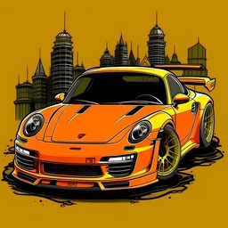 create me a Porshe 911 gt3 rs hoodie design, with small detail about the car, behind the car make a tokyo themed area, then above the car the brand name should be PROVE YOURSELF.