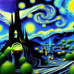 Epic Drawing of scenery of the LOTR ,The Hobbit, Van gogh Style, 8k