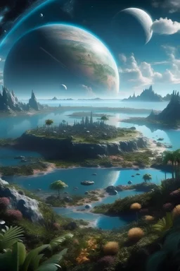 The world of galaxies and planets mixed with the natural world in a realistic, imaginative way