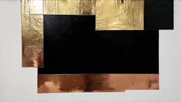 A minimalist, elegant, discreet, abstract, enigmatic, sophisticated, modern, mysterious, and perfect contemporary painting of geometric shapes in black, gold, and copper.