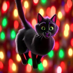 black Cat tangled up in christmas tree lights holiday