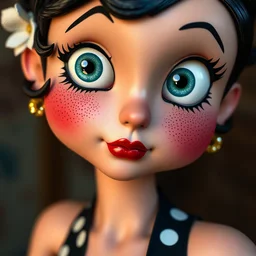 Very realistic close up of betty boop as a human, with freckles