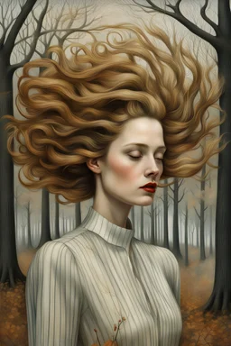 Streamline moderne woman windblown hair, 3D resin, trees leaves carel weight catrin welz-stein andrea kowch andrea kurti