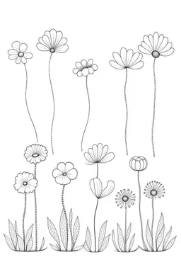 set of growing wind flower on the grace, SIMPLE ONE lineS art, white background, minimalis, different view, only white bakcground solid.