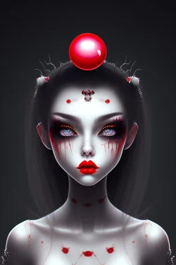 girl, cute, beautiful, creepy, white eyes, red lips, black hair