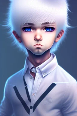 Shota, cute, portrait, white hair, blue eyes, shy