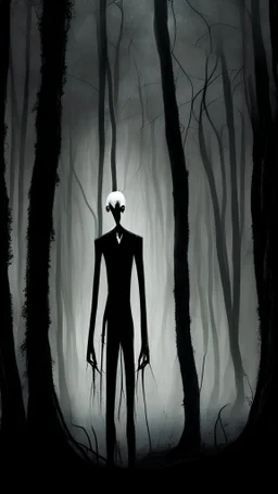 scary slender man Featureless, dark, fantasy, forest.