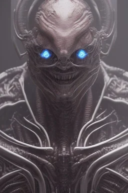 evil berserker, alien, tron, head, bitcoin eyes, 8k, finely detailed, dark light, photo realistic, hr giger