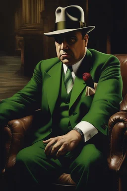 chiaroscuro, deep shadows, masterpiece, rich deep colors, highly detailed portrait, 500,000,000 years in the future, what if Al Capone was an extremely muscular giant green Martian with four arms, 4k, 8k, 16k, 32k. 100k UHD, extremely detailed skin texture, hyper-realistic, photorealistic, Realism Engine, Realistic Vision V