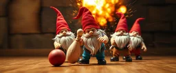 gnomes bowling, motion blur, strike, crushing explosion