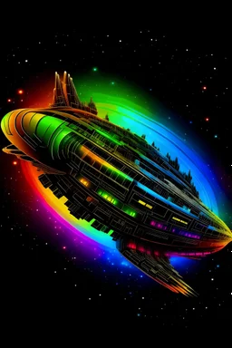 vaisseau intergalactique couleurs arc en ciel