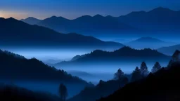 misty mountains at dusk