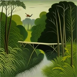 A bridge near a jungle painted by Henri Rousseau