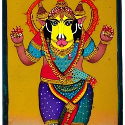 divine cow with hands and wings in Indian painting style