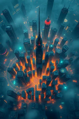 Cyberpunk city map top view