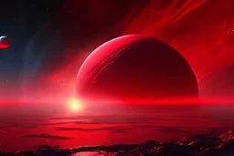 red exoplanet in the horizon, stars, stream, clouds, fantasy, sci-fi, hd.