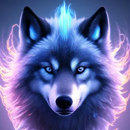 legendary wolf with black fur and blue piercing blue eyes in the night with black shade, from the side, neon blue flames, 8k resolution, ultra hyperdetailed, Unreal Engine 5, ultra colorful, very small details, realistic