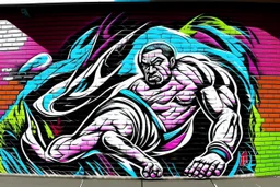 a wrestling graffiti mural wall with the word cell shading style