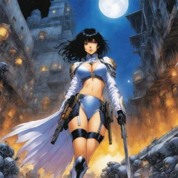 [art by masamune shirow's Orion] After the battle, she emerges from hiding. Is he still among the living? With a desperate heart, she crosses the castle courtyard littered with corpses of the defenders. She hopes that all is not lost.