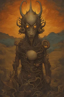 Moloch seduces you with something trivial that gives you momentary pleasure; Van Gogh; Hundertwasser; Giger; golden hour; iridescent; controversial; supremely detailed; stupendous