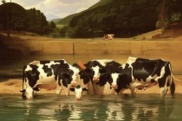 cows swimming in deep water by Caravaggio