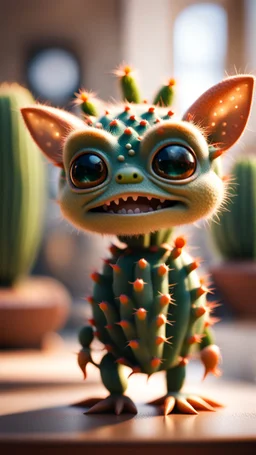 cactus gremlin in art gallery,bokeh like f/0.8, tilt-shift lens 8k, high detail, smooth render, down-light, unreal engine, prize winning