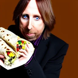 Scottish Tom Petty eating a burrito in heaven, neon