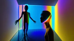 shadow made of different colors of a person entering virtual reality