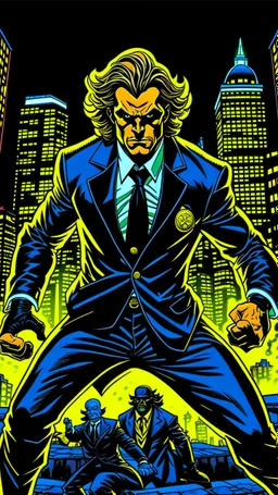 Diego Forlan Football soccer player fighting black suite. Dark detective comic. comicBook cover batman style detective mistery 1990.