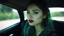 [she is Media] "Look at me," she commands softly, and you do. Her eyes glow faintly green in the dim light of the car interior, pupils contracted to pinpricks of black. Her lips part slightly, revealing teeth that catch the glow of the dashboard lights."In this moment," she whispers, her voice carrying that strange undercurrent now, "I am what you want me to be." Her coat falls open further, revealing more of her exposed chest. Her skin is flawless, almost marble-like under your fingertips, yet