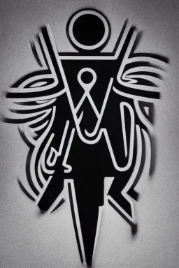 Logo, silver ink on black radiant paper, pictogram of a person standing separated from a group