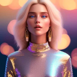 white woman glitter smiling long blond hair blue eyes in a galactic ambiance, delicate colors in the foreground, full of details, smooth, light effect，vaporwave colorful, smooth, extremely sharp detail, finely tuned detail, ultra high definition, 8 k, ultra sharp focus