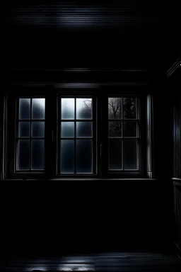 a dark scary quiet front large window inside and a flickering light