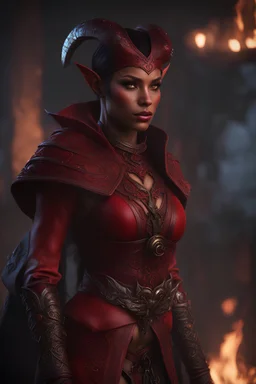 d&nd pc art tiefling warlock, red skin, unreal engine 6, high detail, intricate, cinematic. photoshoot style, intricate, studio lighting, masterpiece , highly detailed, 8k, best quality, fire, smoke, dramatic,d,<lora:mshn:0.7>,<lyco:Warrior_Couture:0.5>,