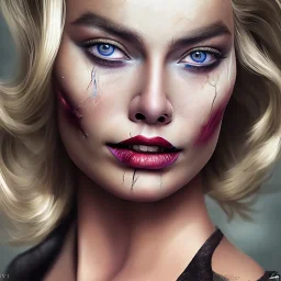 margot robbie, highly realistic, make up joker