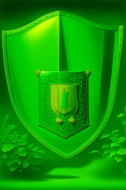 A neon green defensive shield painted by Henri Rousseau