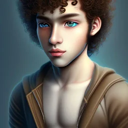 beautiful 12 year old arabic boy with curly hair and light blue eyes