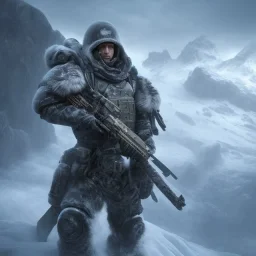 Tactical Marine Scaling an Icy Mountain Base, 8K Quality