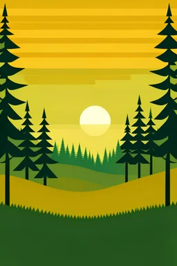 Flat illustration for with field in background and pine trees on the side nothing in the center