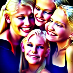 photo, four pretty blondes hugging and kissing