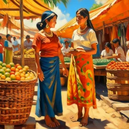 2 mexican woman painting standing at a market neoclassism whole body zoom the sun